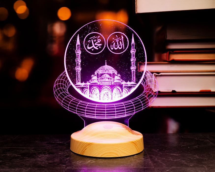 Allah ve Hz. Muhammed Yazılı Camii LED Lamba – Manevi Hediyelik