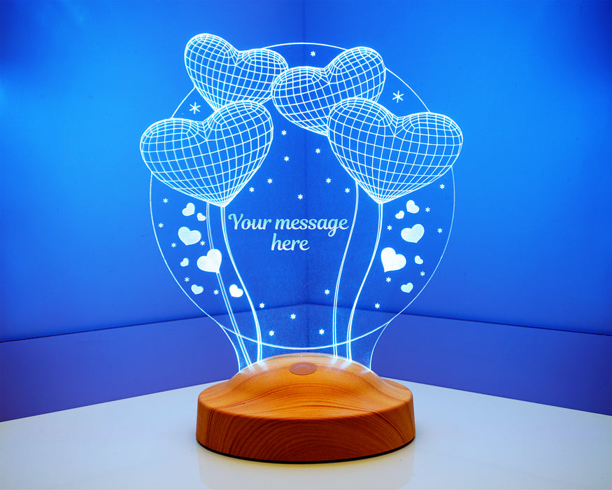 Çocuk Odası Hediyesi Balon Kalpler Kişiye Özel 3 Boyutlu Led Lamba