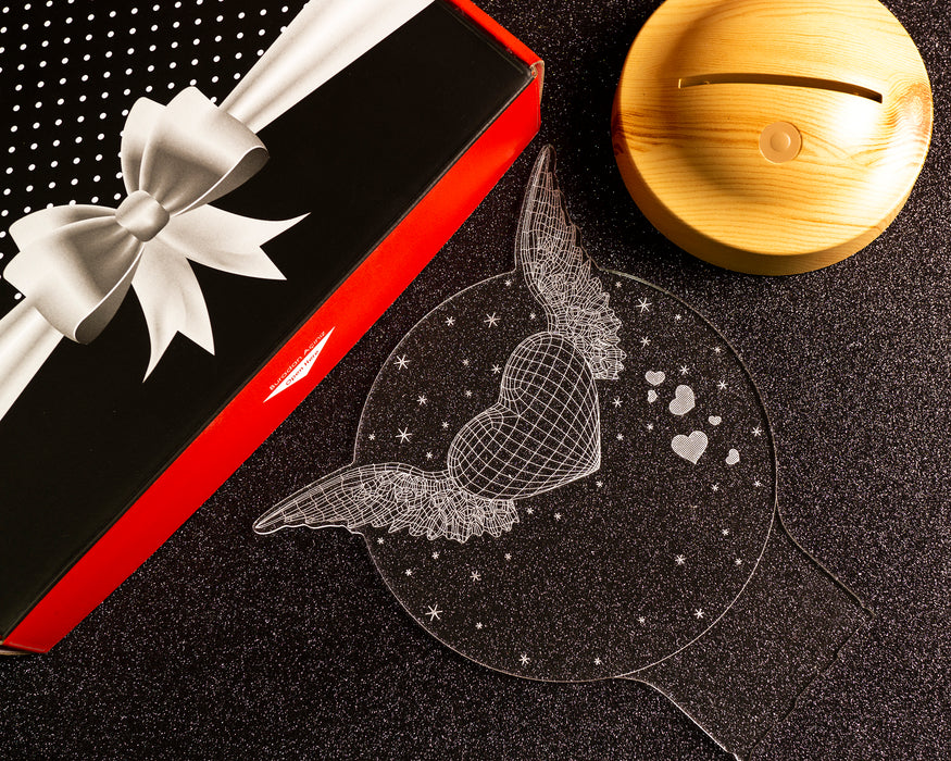 Anneler Günü Hediyesi, Annelere Hediye, Melek Kanatlı Kalp Anneye Hediye Kişiye Özel Led Lamba