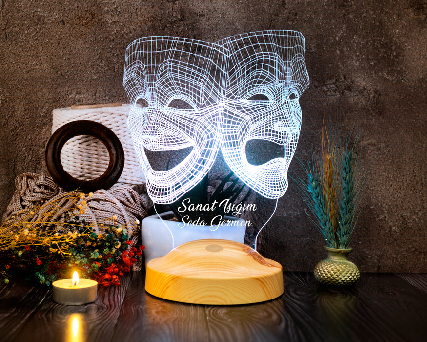 3 Boyutlu Maske, Tiyatro Sanatçısına Hediye Kişiye Özel Led Lamba