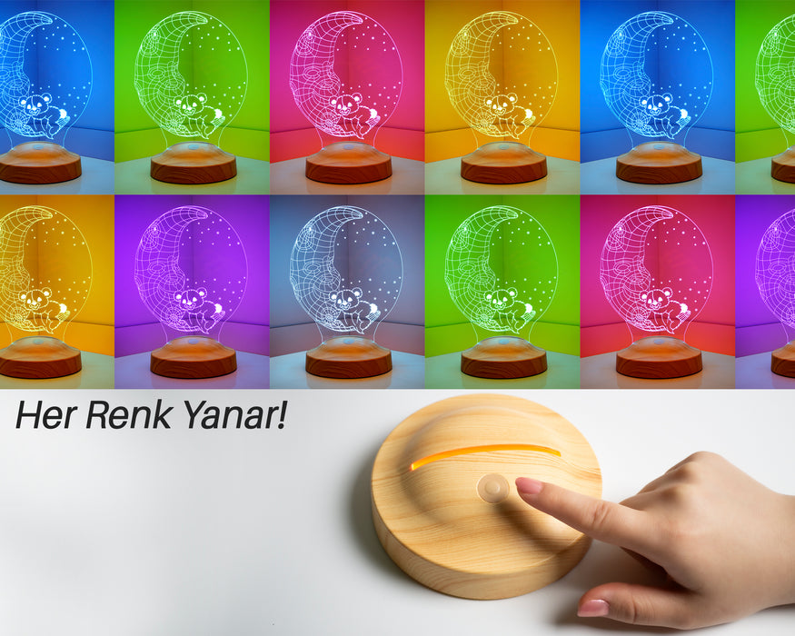 Çocuk Odası Hediyesi, Aydede Uyuyan Ayıcık İsimli Çocuk Doğum Günü Hediyesi Led Lamba