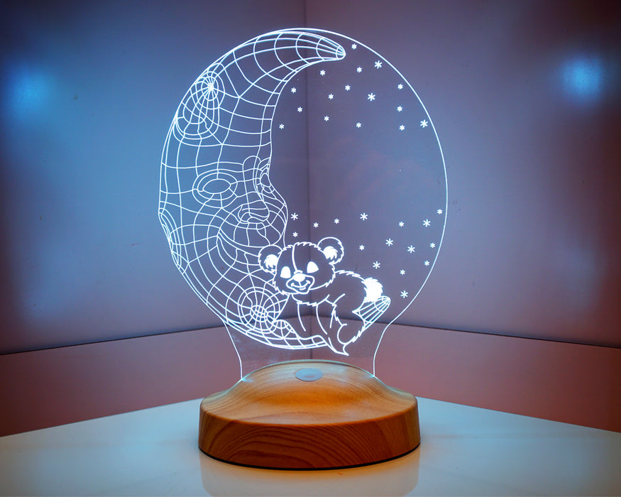 Çocuk Odası Hediyesi, Aydede Uyuyan Ayıcık İsimli Çocuk Doğum Günü Hediyesi Led Lamba