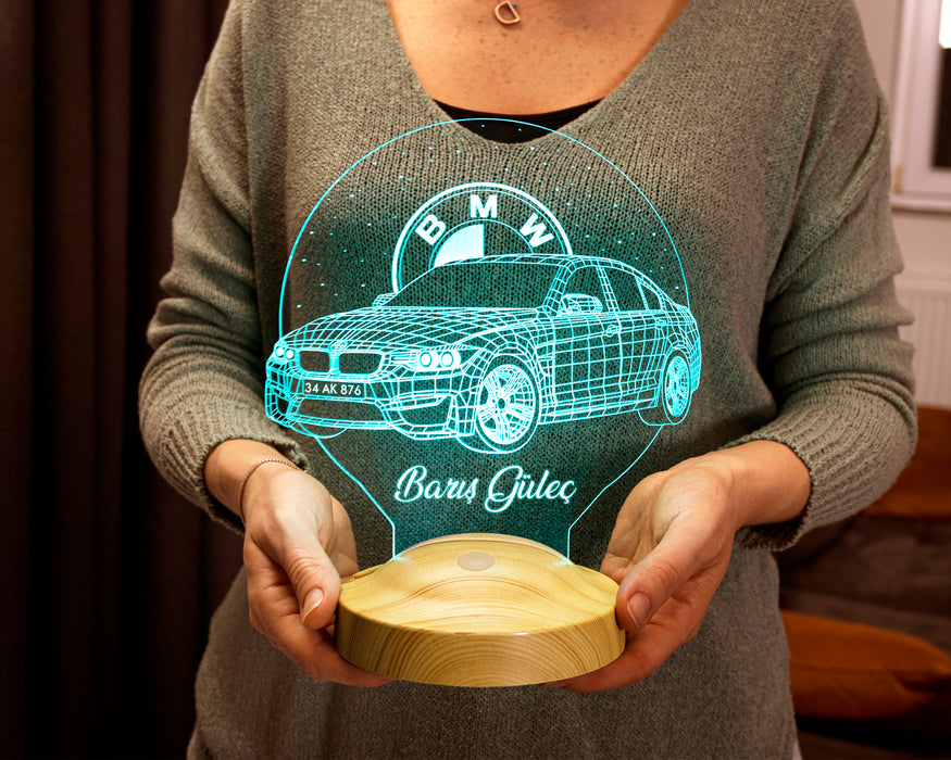 BMW Logolu İsimli Led Lamba, Araba Hayranlarına Hediye, Doğum Günü Hediyesi, Kişiye Özel Hediye 3D Led Lamba