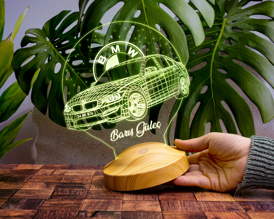 BMW Logolu İsimli Led Lamba, Araba Hayranlarına Hediye, Doğum Günü Hediyesi, Kişiye Özel Hediye 3D Led Lamba