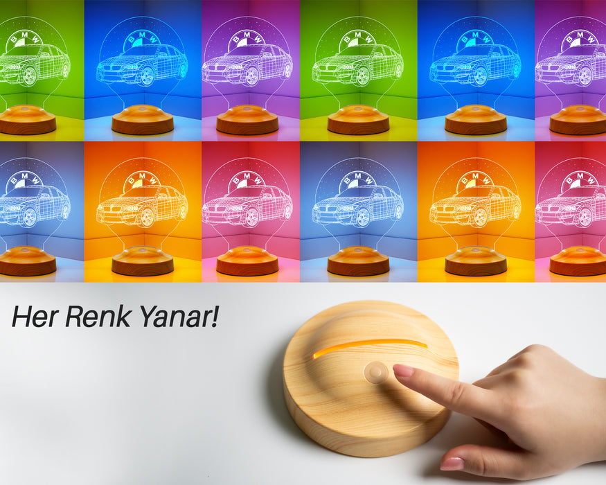 BMW Logolu İsimli Led Lamba, Araba Hayranlarına Hediye, Doğum Günü Hediyesi, Kişiye Özel Hediye 3D Led Lamba