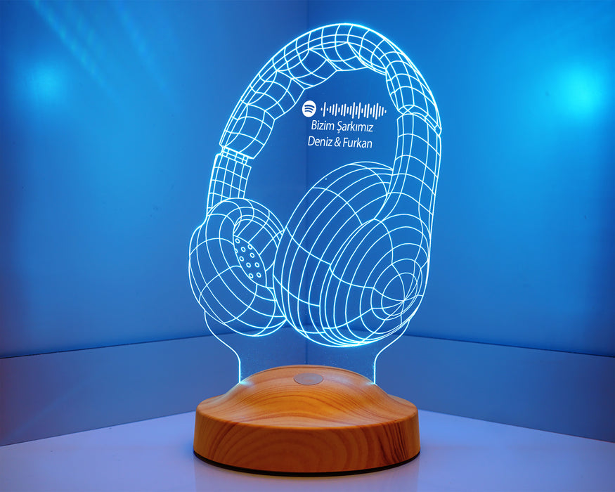 Doğum Günü Hediyesi Spotify Barkod Paylaşımlı Kulaklık Şeklinde Kişiye Özel 3D LED Lamba