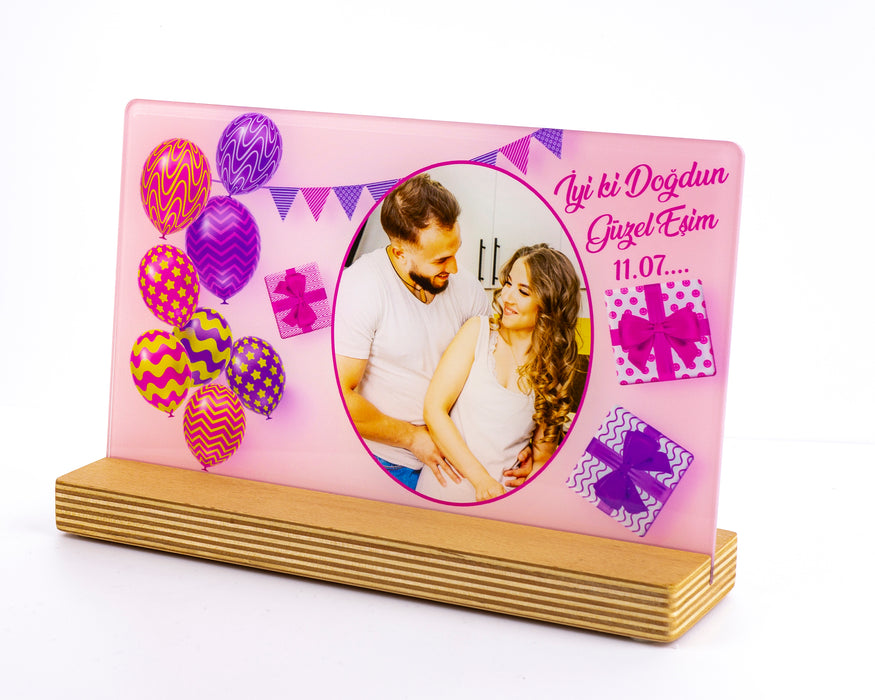 Kişiye Özel Pleksi Şeffaf Çerçeve Fotoğraflı Doğum Günü Yıldönümü Hediyesi Özel Hediye Paketli
