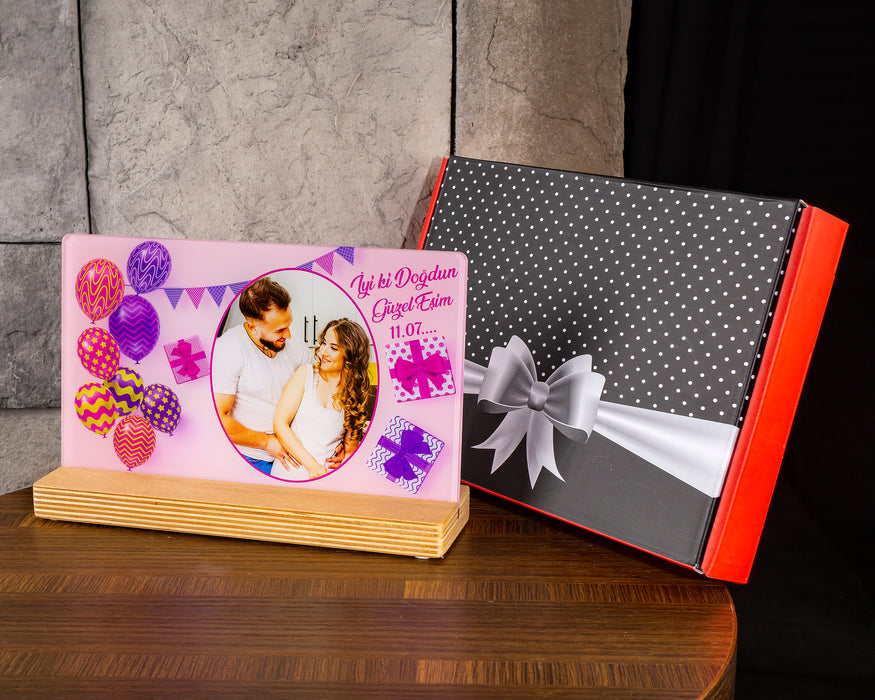Kişiye Özel Pleksi Şeffaf Çerçeve Fotoğraflı Doğum Günü Yıldönümü Hediyesi Özel Hediye Paketli