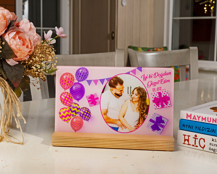 Kişiye Özel Pleksi Şeffaf Çerçeve Fotoğraflı Doğum Günü Yıldönümü Hediyesi Özel Hediye Paketli