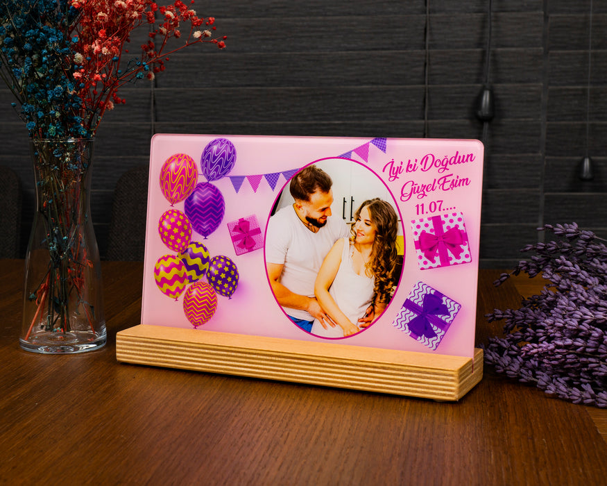 Kişiye Özel Pleksi Şeffaf Çerçeve Fotoğraflı Doğum Günü Yıldönümü Hediyesi Özel Hediye Paketli