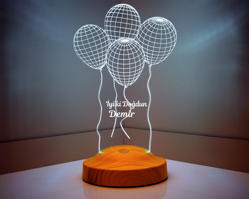 Uçan Balonlu Hediye Kişiye Özel 3D Balonlar Led Lamba, Doğum Günü Hediyesi İyi ki Doğdun