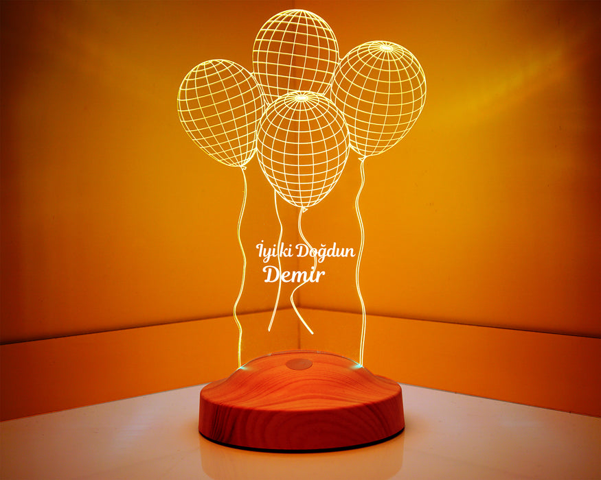 Uçan Balonlu Hediye Kişiye Özel 3D Balonlar Led Lamba, Doğum Günü Hediyesi İyi ki Doğdun