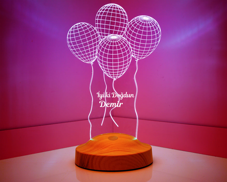 Uçan Balonlu Hediye Kişiye Özel 3D Balonlar Led Lamba, Doğum Günü Hediyesi İyi ki Doğdun