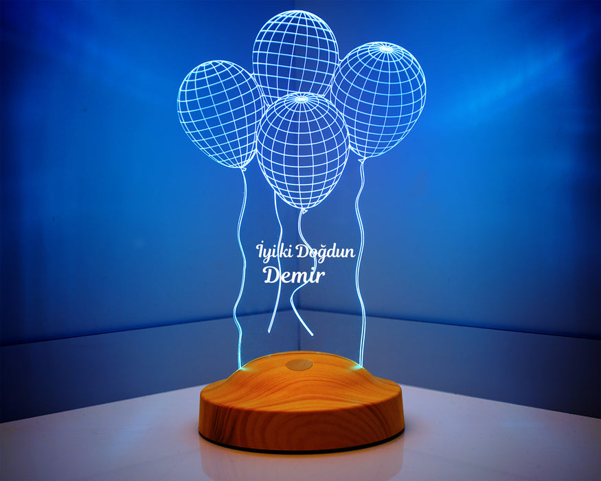 Uçan Balonlu Hediye Kişiye Özel 3D Balonlar Led Lamba, Doğum Günü Hediyesi İyi ki Doğdun