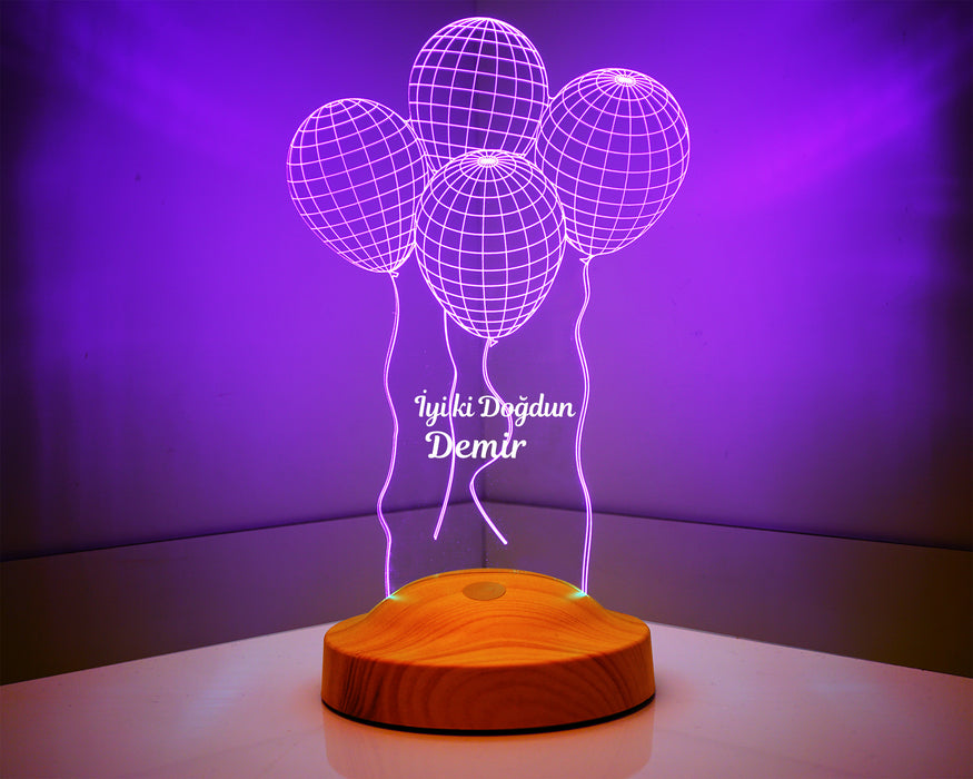 Uçan Balonlu Hediye Kişiye Özel 3D Balonlar Led Lamba, Doğum Günü Hediyesi İyi ki Doğdun