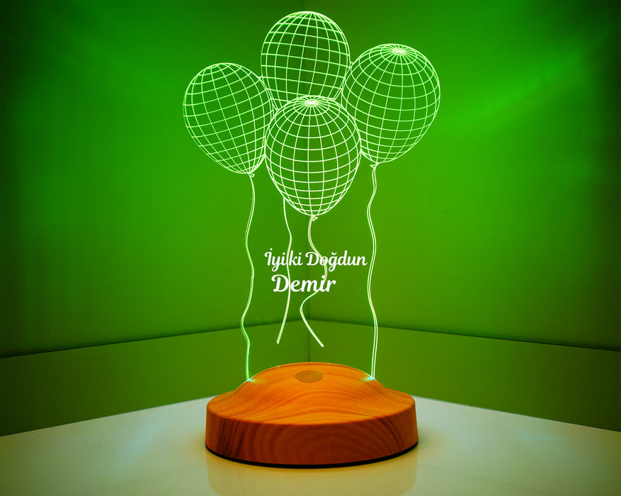 Uçan Balonlu Hediye Kişiye Özel 3D Balonlar Led Lamba, Doğum Günü Hediyesi İyi ki Doğdun