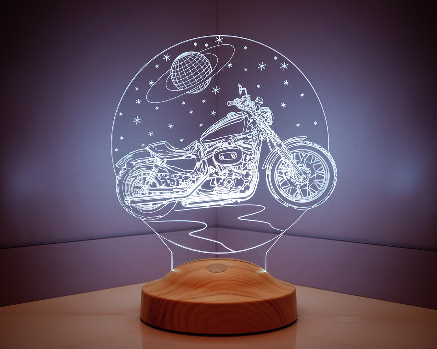 Babalar Günü Hediyesi, Süper Baba, Chopper Motorsiklet, Motor Hayranı Babaya Hediye 3 Boyutlu, 3D Led Lamba