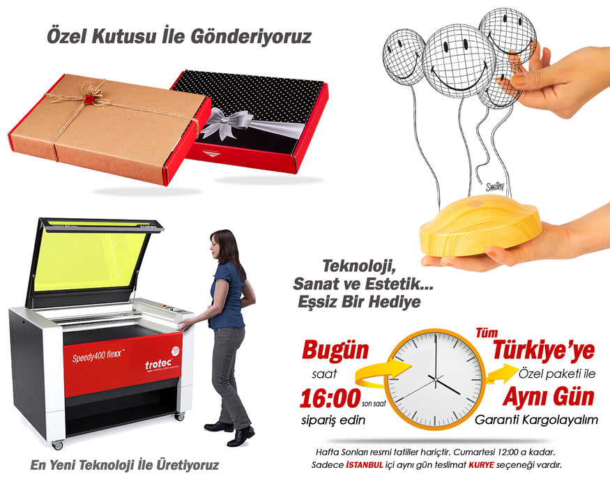 Kişiye Özel Smiley Gülen Yüzler 3 Boyutlu Led Lamba