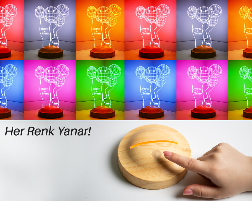 Kişiye Özel Smiley Gülen Yüzler 3 Boyutlu Led Lamba