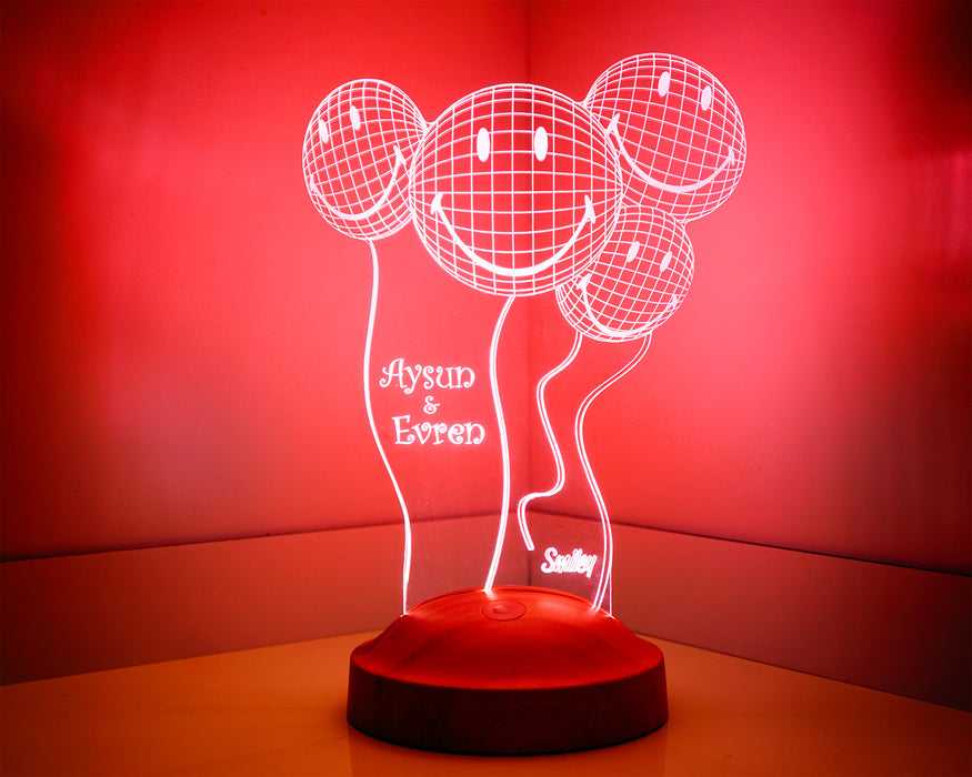 Kişiye Özel Smiley Gülen Yüzler 3 Boyutlu Led Lamba