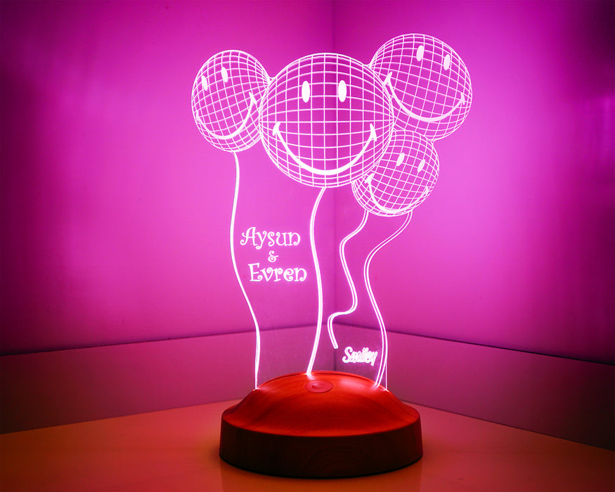 Kişiye Özel Smiley Gülen Yüzler 3 Boyutlu Led Lamba