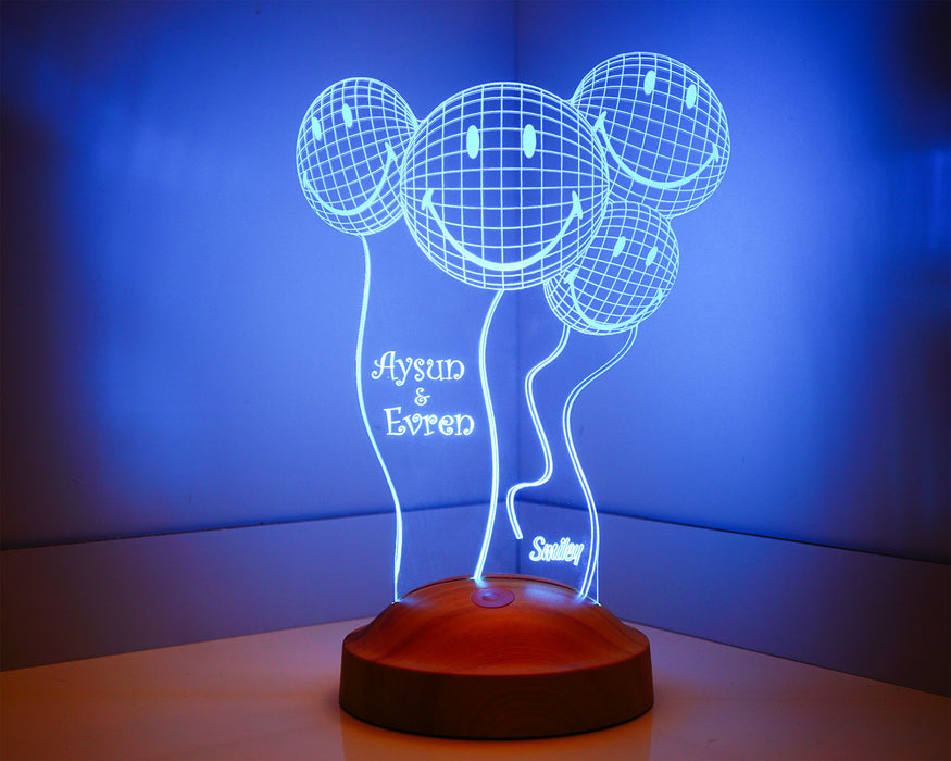 Kişiye Özel Smiley Gülen Yüzler 3 Boyutlu Led Lamba