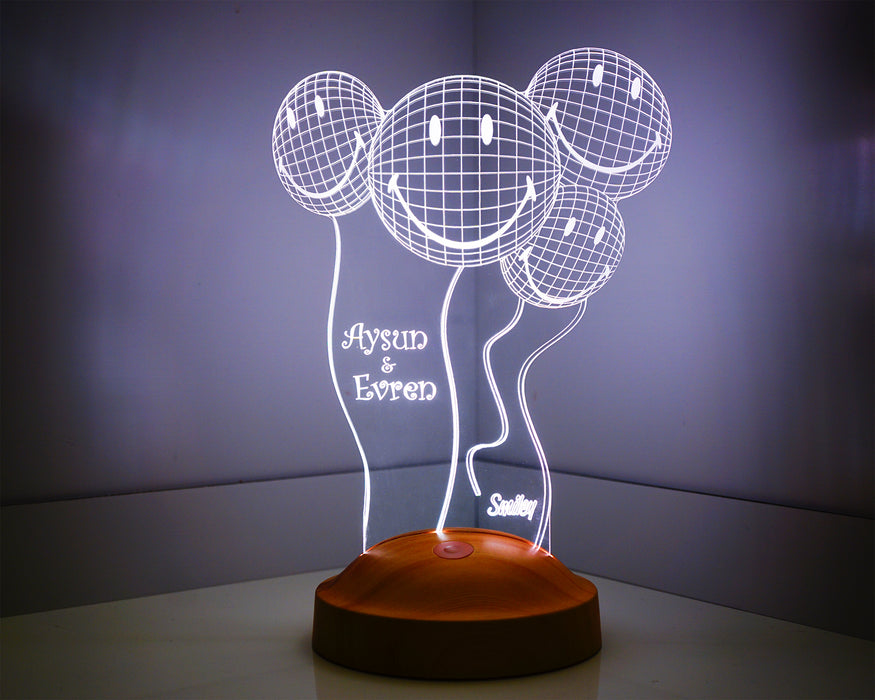 Kişiye Özel Smiley Gülen Yüzler 3 Boyutlu Led Lamba