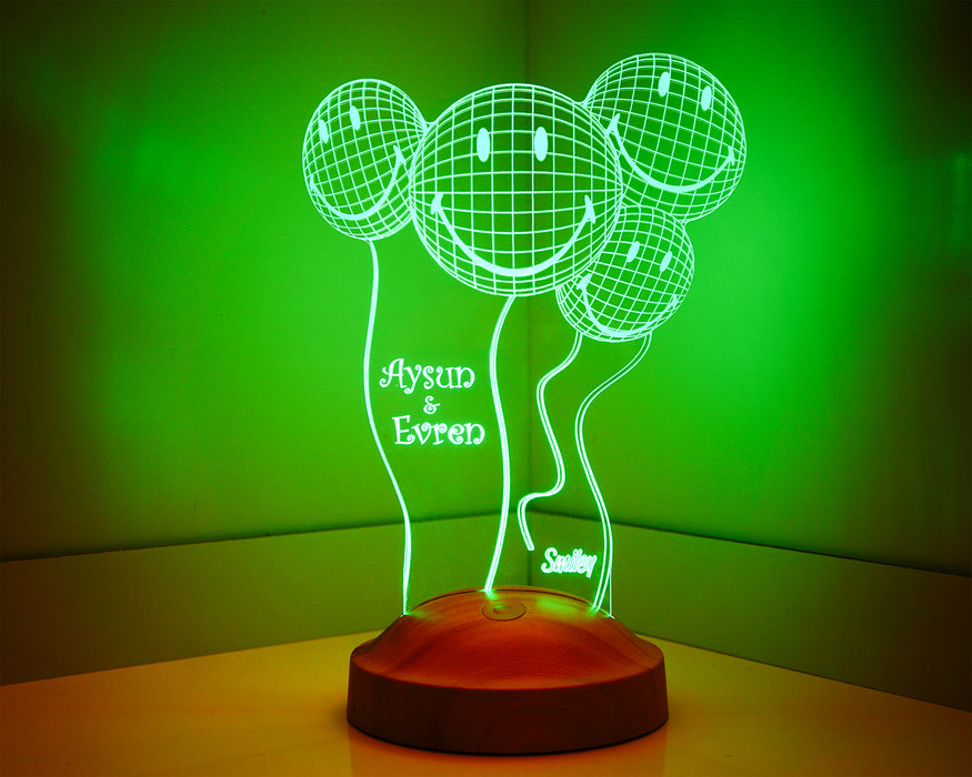 Kişiye Özel Smiley Gülen Yüzler 3 Boyutlu Led Lamba