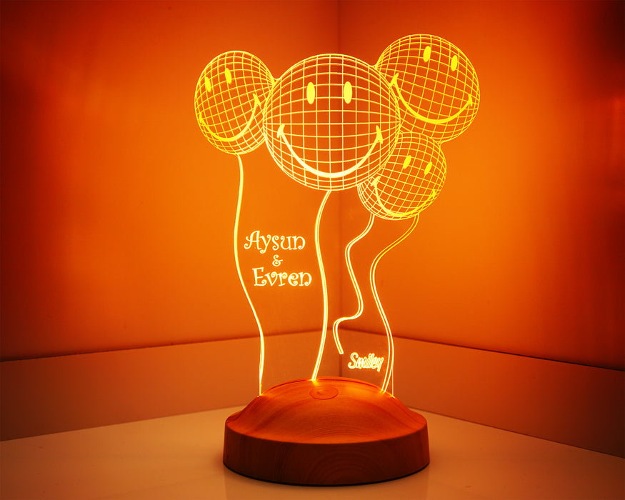 Kişiye Özel Smiley Gülen Yüzler 3 Boyutlu Led Lamba