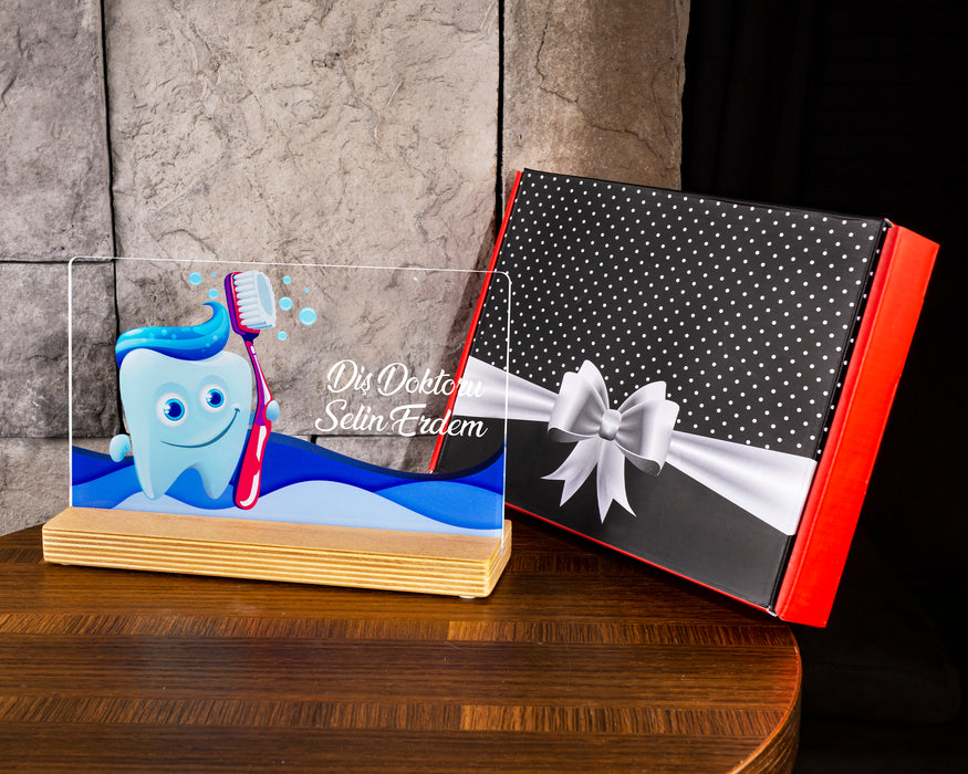 Kişiye Özel Pleksi Şeffaf Çerçeve Diş Doktoru Hediyesi Özel Hediye Paketli