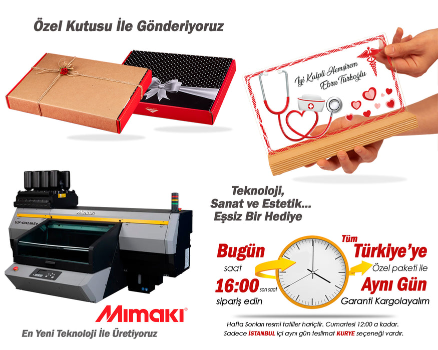 Kişiye Özel Pleksi Şeffaf Çerçeve Hemşire Hediyesi Özel Hediye Paketli