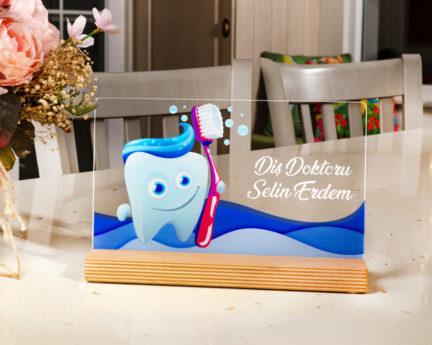 Kişiye Özel Pleksi Şeffaf Çerçeve Diş Doktoru Hediyesi Özel Hediye Paketli