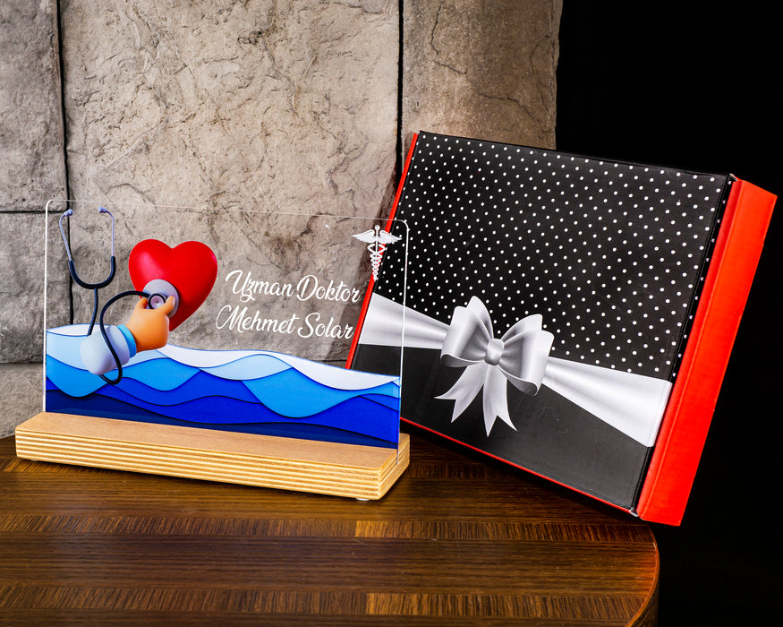 Kişiye Özel Pleksi Şeffaf Çerçeve Kalp Cerrahı Doktor Hediyesi Özel Hediye Paketli