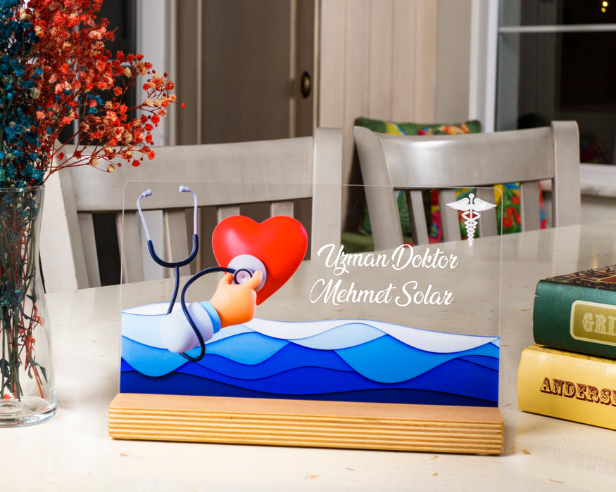 Kişiye Özel Pleksi Şeffaf Çerçeve Kalp Cerrahı Doktor Hediyesi Özel Hediye Paketli