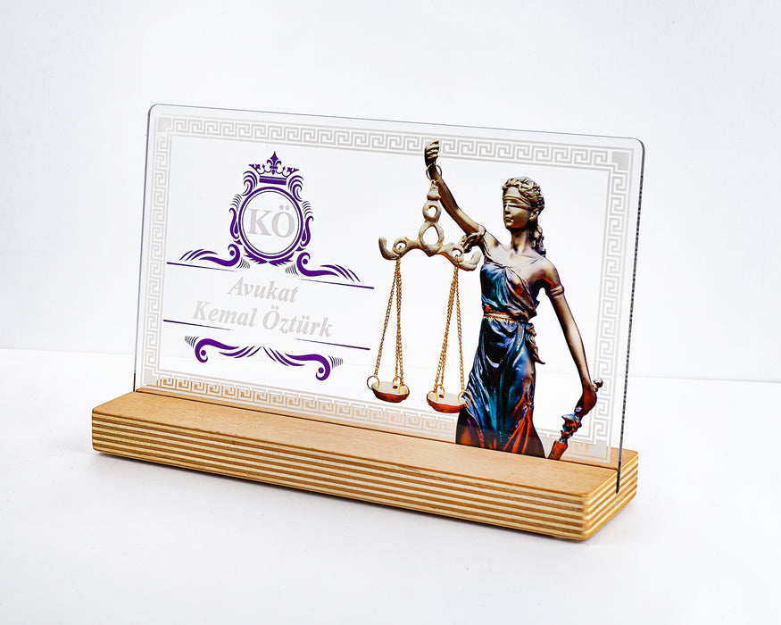 Kişiye Özel Pleksi Şeffaf Tablo Avukat Hediyesi Adalet Temalı Özel Hediye Paketli