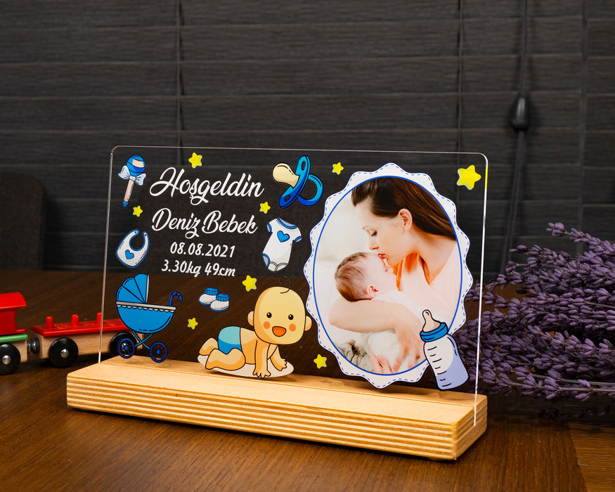 Kişiye Özel Pleksi Şeffaf Çerçeve Hoşgeldin Bebek Fotoğraflı Doğum Günü Hediyesi