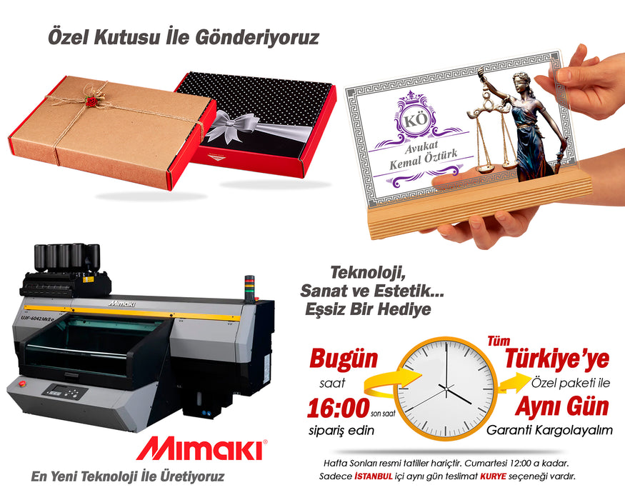 Kişiye Özel Pleksi Şeffaf Tablo Avukat Hediyesi Adalet Temalı Özel Hediye Paketli