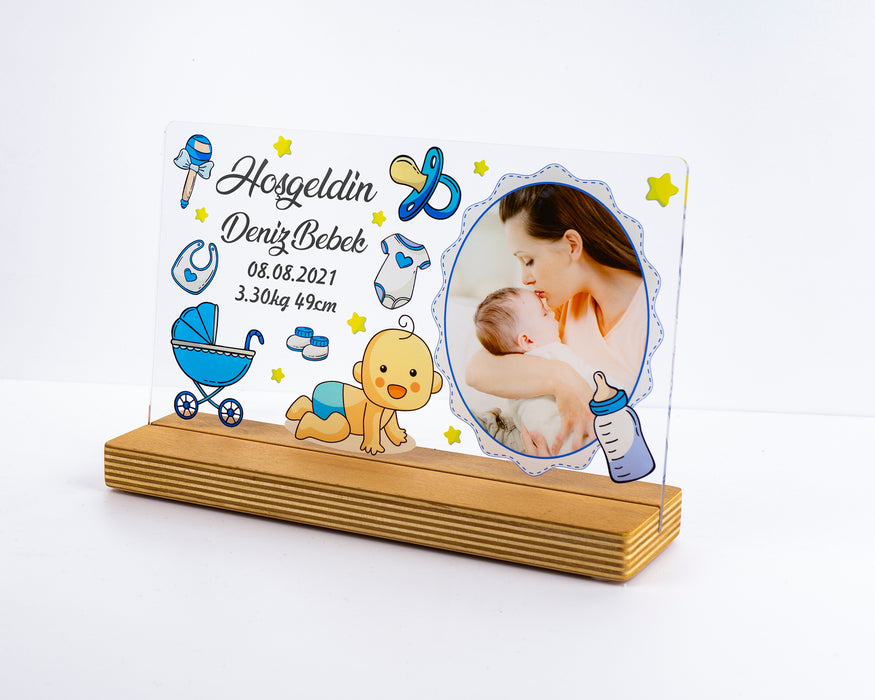 Kişiye Özel Pleksi Şeffaf Çerçeve Hoşgeldin Bebek Fotoğraflı Doğum Günü Hediyesi