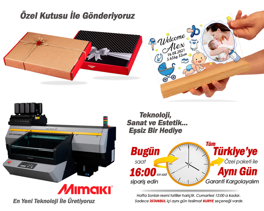 Kişiye Özel Pleksi Şeffaf Çerçeve Hoşgeldin Bebek Fotoğraflı Doğum Günü Hediyesi