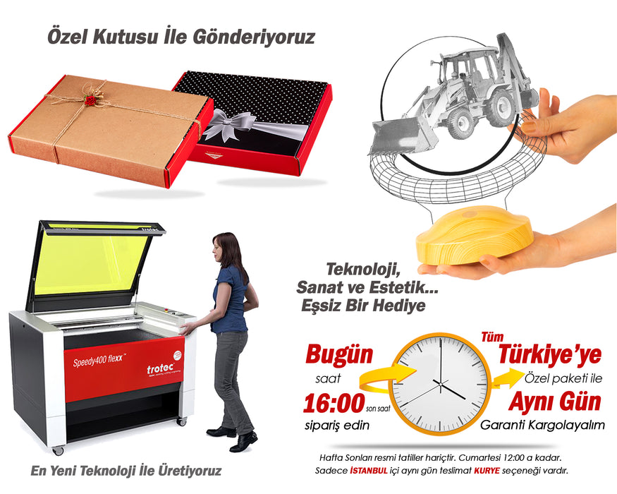 3D Kepçe Operatörü Hediyesi 3 Boyutlu Led Lamba