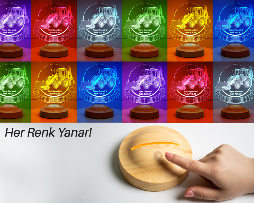 3D Kepçe Operatörü Hediyesi 3 Boyutlu Led Lamba