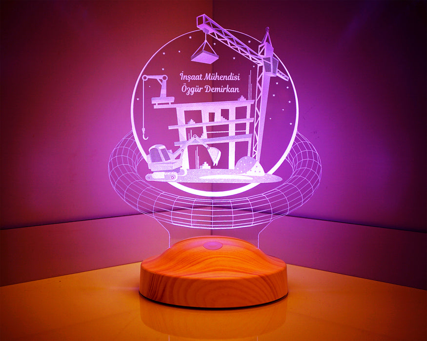 3D İnşaat Mühendisi Hediyesi 3 Boyutlu Led Lamba