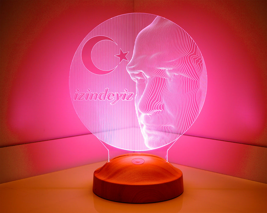 Atatürk 3 Boyutlu Led Lamba, Atam Büst Atatürk Temalı Hediyelik Ürünler Atatürk İzindeyiz 3D Gece Lamba