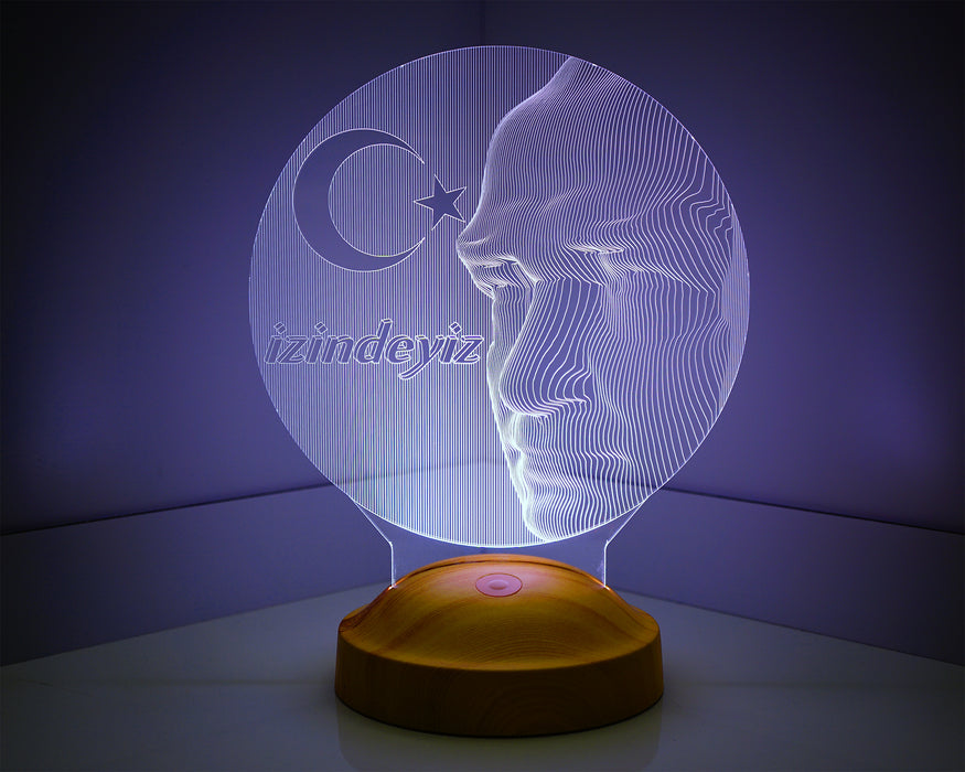 Atatürk 3 Boyutlu Led Lamba, Atam Büst Atatürk Temalı Hediyelik Ürünler Atatürk İzindeyiz 3D Gece Lamba