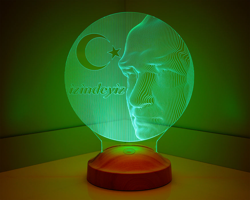Atatürk 3 Boyutlu Led Lamba, Atam Büst Atatürk Temalı Hediyelik Ürünler Atatürk İzindeyiz 3D Gece Lamba