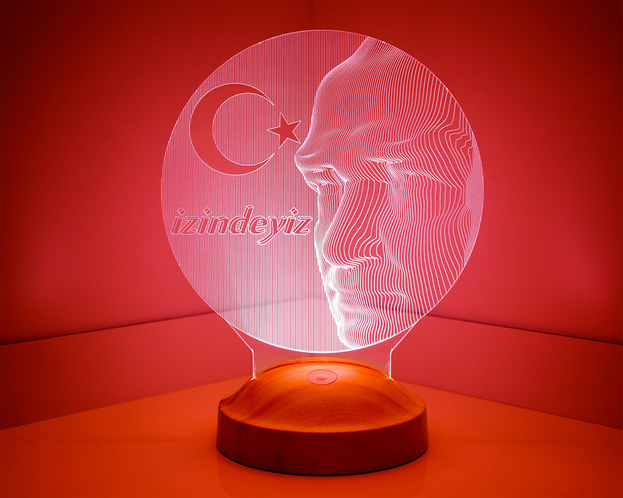 Atatürk 3 Boyutlu Led Lamba, Atam Büst Atatürk Temalı Hediyelik Ürünler Atatürk İzindeyiz 3D Gece Lamba