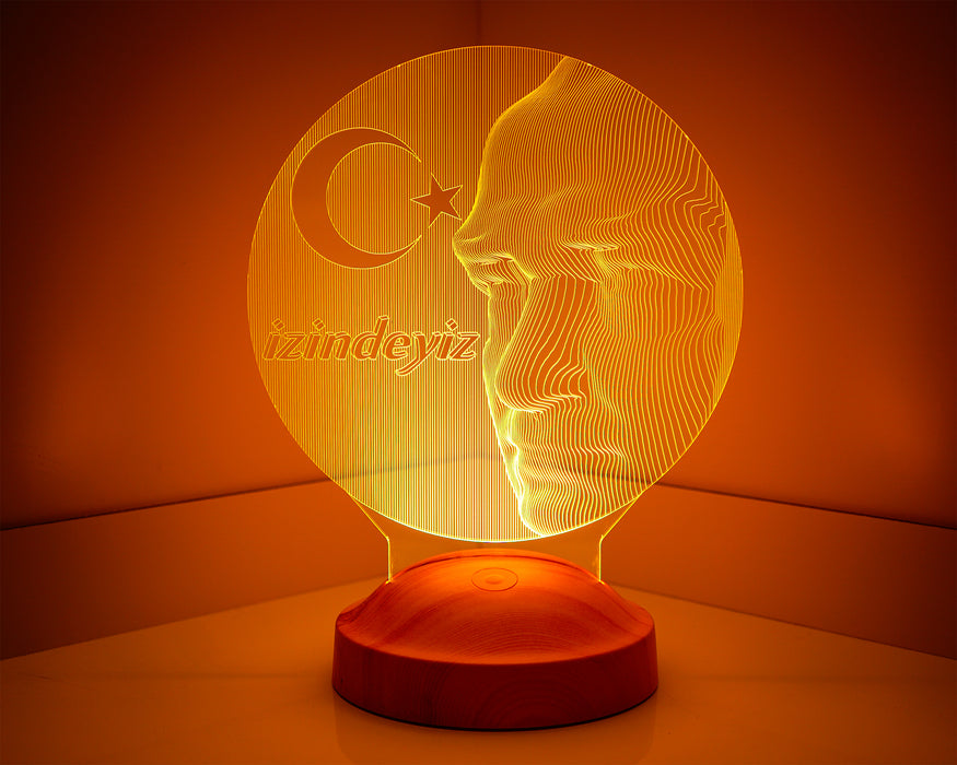 Atatürk 3 Boyutlu Led Lamba, Atam Büst Atatürk Temalı Hediyelik Ürünler Atatürk İzindeyiz 3D Gece Lamba