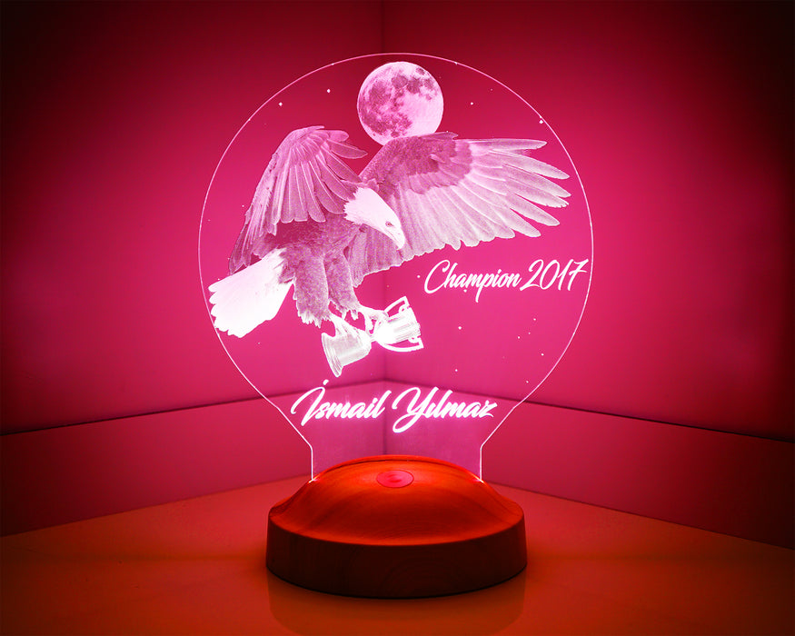 Kişiye Özel 3 Boyutlu Kartal Led Lamba, Kara Kartal hediye lamba