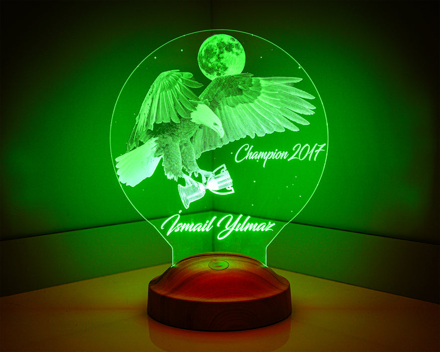 Kişiye Özel 3 Boyutlu Kartal Led Lamba, Kara Kartal hediye lamba