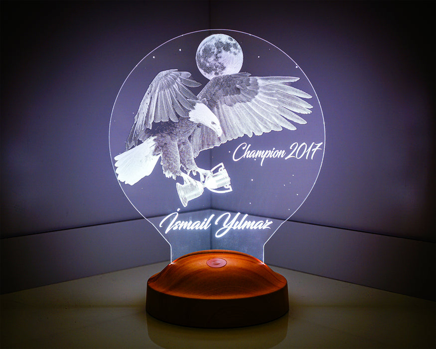 Kişiye Özel 3 Boyutlu Kartal Led Lamba, Kara Kartal hediye lamba